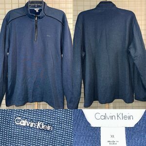Calvin Klein 1/4 Zip Pullover Men’s XL Denim Blue Waffle Knit Soft Inside